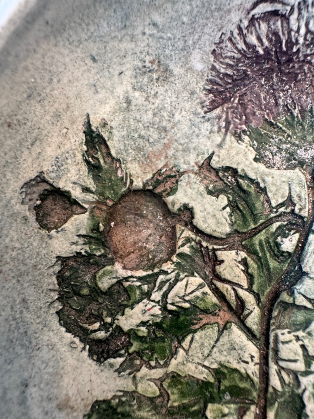 Salt Marsh Pottery Handcrafted Botanical Thistle Wall Art Plate or Trinket Bowl - Picture 6 of 8